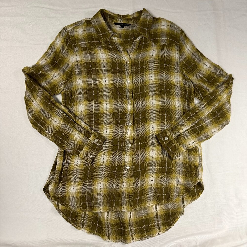 Olive Plaid Button-Front Women’s Shirt